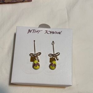 Betsey Johnson Gold Bow Earrings with Yellow Flip-Flop and Pink Crystals